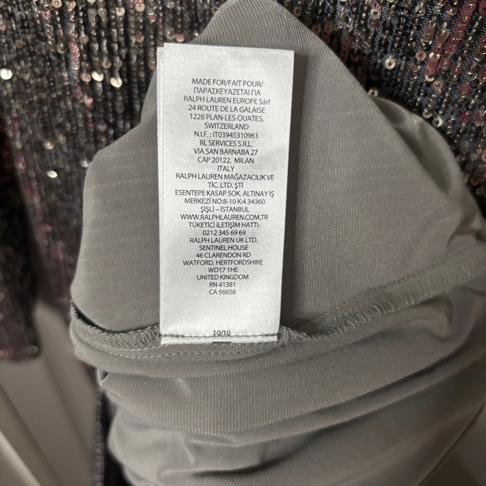 🥂Lauren Ralph Lauren New Sequined Twist Front Dress Silver and Grey Size 4 - Picture 12 of 16